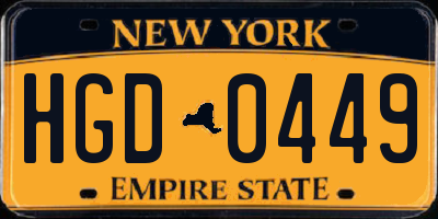 NY license plate HGD0449