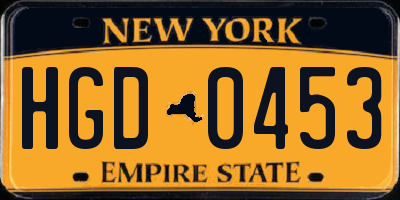 NY license plate HGD0453