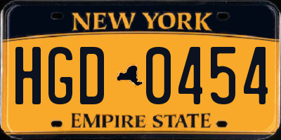 NY license plate HGD0454