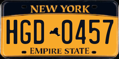 NY license plate HGD0457