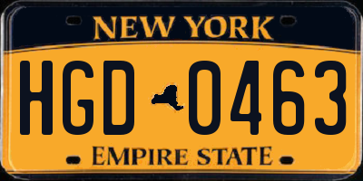 NY license plate HGD0463