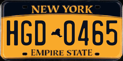 NY license plate HGD0465