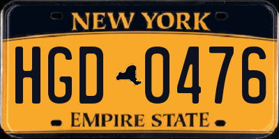 NY license plate HGD0476