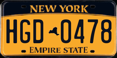 NY license plate HGD0478