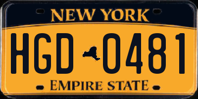 NY license plate HGD0481