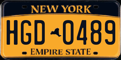 NY license plate HGD0489