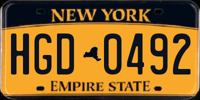 NY license plate HGD0492