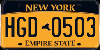 NY license plate HGD0503
