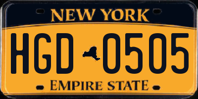 NY license plate HGD0505