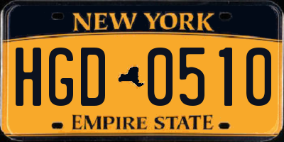 NY license plate HGD0510