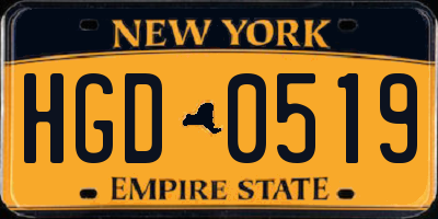 NY license plate HGD0519