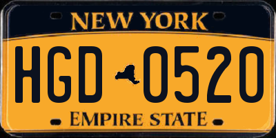 NY license plate HGD0520