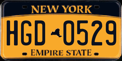 NY license plate HGD0529