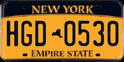 NY license plate HGD0530