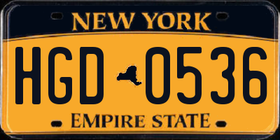 NY license plate HGD0536