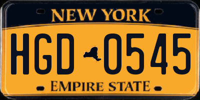 NY license plate HGD0545
