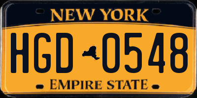 NY license plate HGD0548