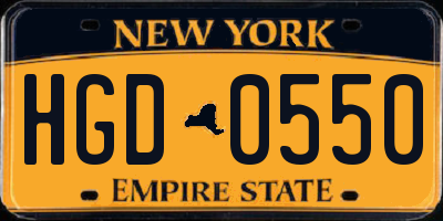 NY license plate HGD0550