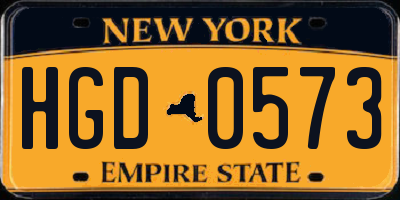 NY license plate HGD0573