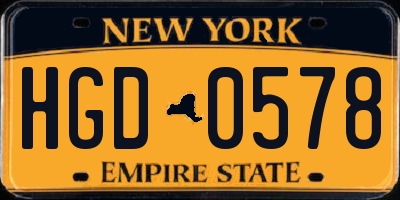 NY license plate HGD0578
