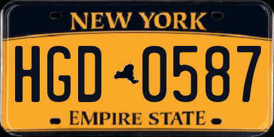 NY license plate HGD0587