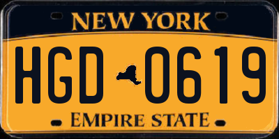 NY license plate HGD0619