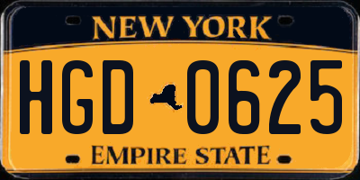NY license plate HGD0625