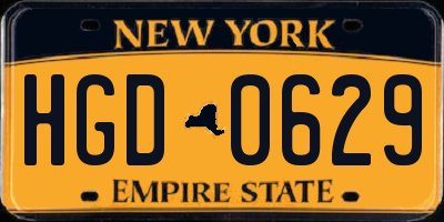 NY license plate HGD0629