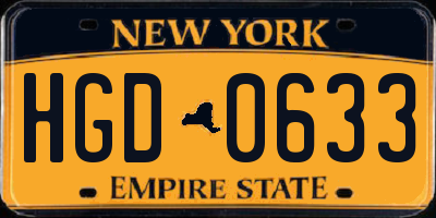 NY license plate HGD0633