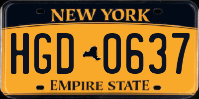 NY license plate HGD0637