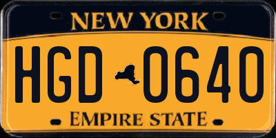 NY license plate HGD0640