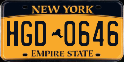 NY license plate HGD0646