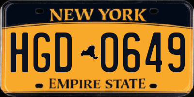 NY license plate HGD0649
