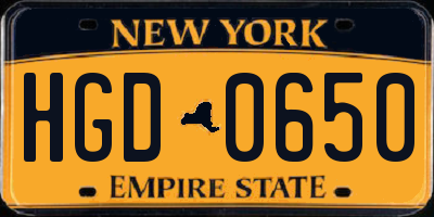 NY license plate HGD0650