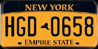 NY license plate HGD0658