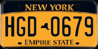 NY license plate HGD0679