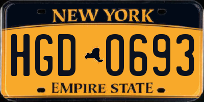 NY license plate HGD0693