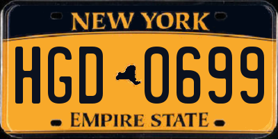 NY license plate HGD0699