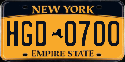 NY license plate HGD0700
