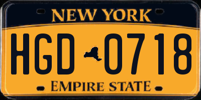 NY license plate HGD0718