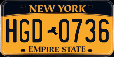 NY license plate HGD0736