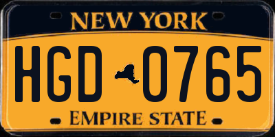 NY license plate HGD0765