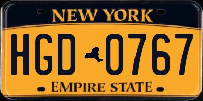 NY license plate HGD0767