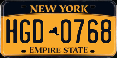 NY license plate HGD0768