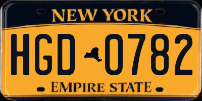 NY license plate HGD0782
