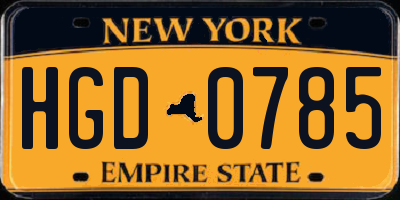 NY license plate HGD0785