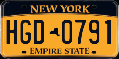 NY license plate HGD0791
