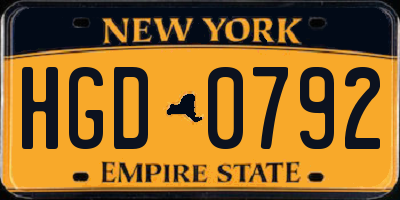NY license plate HGD0792
