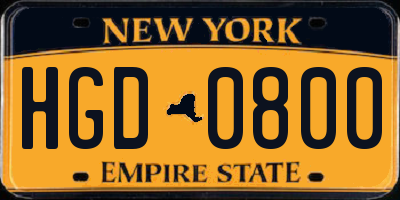 NY license plate HGD0800