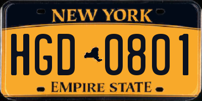 NY license plate HGD0801